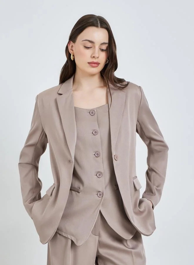 Styli Women Beige Regular Fit Belted Blazer